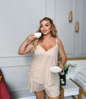 Женская пижама коттоновая в клетку топ на бретелях и свободные шорты Plus Size летняя
