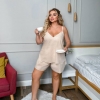 Женская пижама коттоновая в клетку топ на бретелях и свободные шорты Plus Size летняя  k-122493