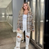 Женская рубашка фланелевая oversize в клетку с удлинённой спинкой летняя больших размеров  k-122499