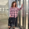 Женская рубашка фланелевая oversize в клетку с удлинённой спинкой летняя больших размеров  k-122500