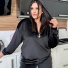 Костюм спортивный женский велюровый оверсайз с капюшоном и свободными брюками осенний  k-122731