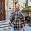 Рубашка женская из байки в клетку на пуговицах осенняя  k-122744