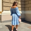 Платье женское миди евро софт с квадратным вырезом и присборенным лифом с объёмными рукавами и воланом осеннее  k-122757