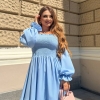 Платье женское миди евро софт с квадратным вырезом и присборенным лифом с объёмными рукавами и воланом осеннее  k-122757
