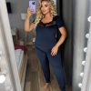 Домашний костюм женский бархатный однотонный с кружевной вставкой футболка и брюки осенний  k-122803