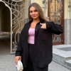 Костюм-двойка женский черный из вельвета оверсайз с рубашкой и брюками мом с высокой посадкой осенний  k-122853