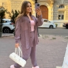 Костюм-двойка женский фрезовый из вельвета оверсайз с рубашкой и брюками мом с высокой посадкой осенний  k-122855