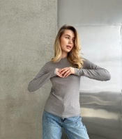 Лонгслив женский базовый серый из турецкого рубчика с длинным рукавом осенний