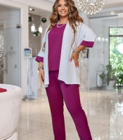 Костюм-двойка женский осенний из костюмки армані с жакетом-накидкой и прямыми брюками