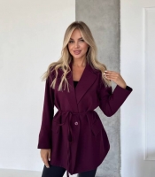 Пиджак женский оверсайз из костюмной ткани с подкладкой удлинённый с поясом осенний