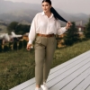 Джинсы женские baggy хлопковые свободного кроя оливковые с высокой посадкой демисезонные  k-122954