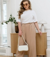 Брюки женские палаццо из костюмной ткани с защипами и боковыми карманами осенние