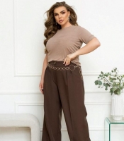 Брюки женские палаццо из костюмной ткани с высокой посадкой и боковыми карманами осенние