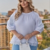 Костюм-двойка женский штапельная блуза с кружевом и аппликацией и брюки из костюмки диагональ осенний  k-123011