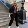 Костюм-двойка женский вельветовый черный рубашка и брюки оверсайз осенний  k-123050