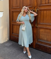 Платье миди женское из европрады с V-образным вырезом и струящимися рукавами осеннее