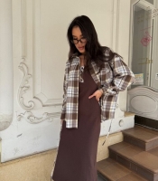 Комплект-двойка женский: платье на бретелях из хлопкового кулира и клетчатая фланелевая рубашка на кулиске осенний
