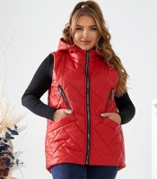 Жилетка женская стеганая удлиненная с капюшоном из плащевки Лаке на синтепоне осенняя