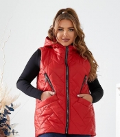 Жилетка женская стеганая удлиненная с капюшоном из плащевки Лаке на синтепоне осенняя