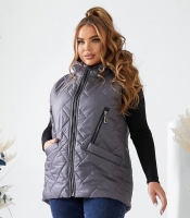 Жилетка женская стеганая удлиненная с капюшоном из плащевки Лаке на синтепоне осенняя