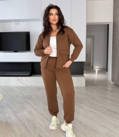 Костюм-двойка женский спортивный из трехнитки петля с кофтой на молнии и брюками прямого кроя осенний