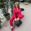 Костюм-двойка женский осенний из двунитки с худи на молнии и брюками прямого кроя  k-123243