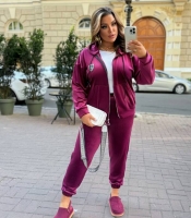 Спортивный костюм-двойка женский из велюра с прострочками и молнией осенний