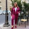 Спортивный костюм-двойка женский из велюра с прострочками и молнией осенний  k-123277