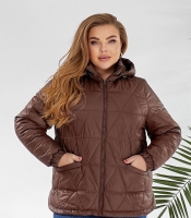 Куртка женская коричневая плащевка утепленная синтепоном с капюшоном и карманами осенняя