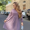 Платье женское из микровельвета с поясом длинным рукавом до колена осеннее  k-123425
