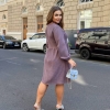 Платье женское из микровельвета с поясом длинным рукавом до колена осеннее  k-123425