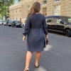 Платье женское из микровельвета с поясом длинным рукавом до колена осеннее  k-123426