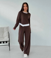 Костюм-двойка женский из двунитки с лонгсливом и брюками осенний