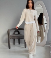Костюм-двойка женский из двунитки с лонгсливом и брюками осенний