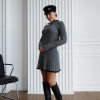 Костюм-двойка женский с кофтой поло и юбкой-солнце из шерсти и акрила вязаный осенний  k-123453