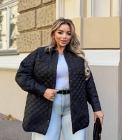 Куртка-сорочка женская стеганая удлинённая из ткани Эмми на синтепоне осенняя