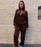 Костюм-двойка спортивный женский велюровый с худи и брюками осенний