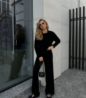 Костюм-двойка женский из ангоры рубчик со свитером и прямыми брюками осенний