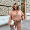 Спортивный костюм женский из двунитки с укороченной кофтой и просторными брюками с карманами осенний  k-123556
