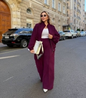 Костюм-двойка женский из турецкого микро-вельвета с кофтой свободного стиля и брюками палаццо осенний