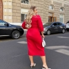 Платье женское миди на запах из креп-костюмки приталенного кроя с пуговицами и молнией сзади осеннее  k-123633