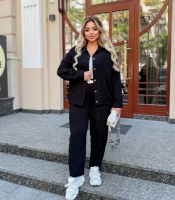 Костюм-двойка женский вельветовый с рубашкой и брюками осенний