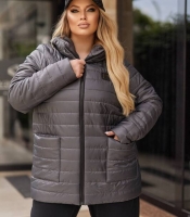 Куртка женская демисезонная графитовая стёганая с капюшоном из плащевки утеплённая синтепоном средняя
