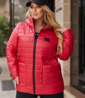 Куртка женская демисезонная красная стёганая с капюшоном из плащевки утеплённая синтепоном средняя
