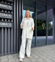 Костюм-двойка женский вязаный с удлиненной толстовкой-худи и карманом-кенгуру осенний