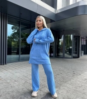 Костюм-двойка женский вязаный с удлиненной толстовкой и капюшоном осенний