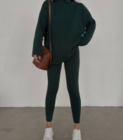 Костюм-двойка женский из фабричной вязки свитер-гольф и лосины осенний