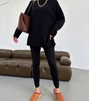 Костюм-двойка женский из фабричной вязки свитер-гольф и лосины осенний