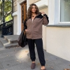 Спортивный костюм-двойка женский из эко-баранчика и трехнитки хб стрейч на флисе кофта на молнии с капюшоном и брюки осенний  k-123801
