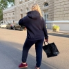 Спортивный костюм-двойка женский из теплого флиса с хорошей растяжимостью худи с капюшоном и брюки осенний  k-123806